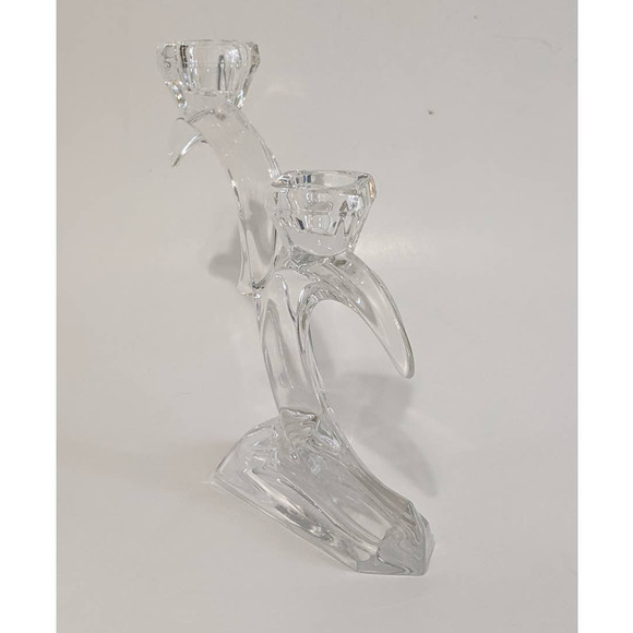 VTG Leaded Crystal Double Arm Candlestick Holder Art Deco Crescent Moon Design - Picture 8 of 10